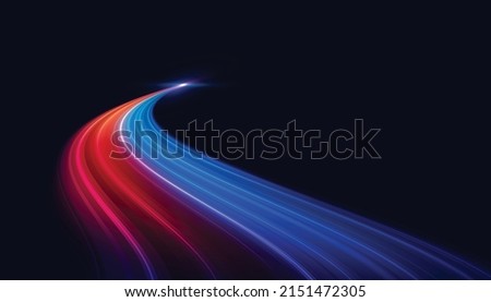 Modern abstract high-speed light effect. Abstract background with curved beams of light. Technology futuristic dynamic motion. Movement pattern for banner or poster design background concept. Royalty-Free Stock Photo #2151472305