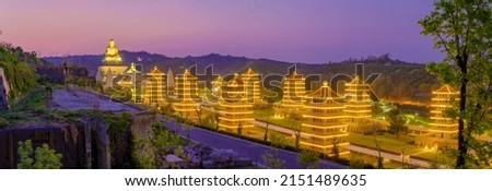 The panoramic view of Fo Guang Shan Buddha Museum illuminated in the evening  Taiwan 