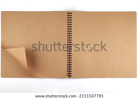 Opened album with sepia flipped pages and metal binding isolated on white background. Royalty-Free Stock Photo #2151507781