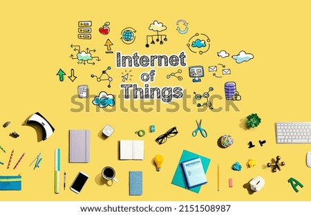 IoT with collection of electronic gadgets and office supplies