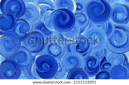 Abstract blue, cyan, art background. Spirals and circles. Abstract painting. Background for banner, poster, Web and packaging. The illustration is hand drawn.