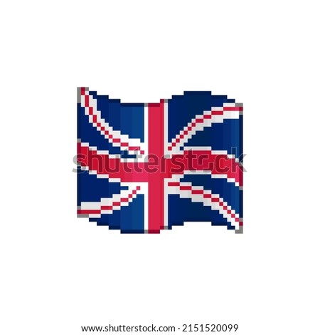 colorful simple vector flat pixel art illustration of flowing flag of UK or Great Britain
