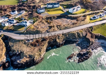 Aerial view of the sunny rocky coast of Portnablagh, Co. Donegal, Ireland