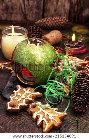 new year's composition with toys and Christmas decorations