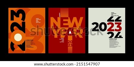 2023 colorful set of Happy New Year posters. Abstract design typography logo 2023 for vector celebration and season decoration, backgrounds, branding, banner, cover, card and or social media template. Royalty-Free Stock Photo #2151547907