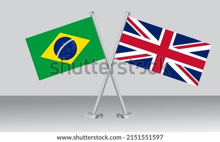 Crossed flags of Brazil and United Kingdom. Official colors. Correct proportion. Banner design
