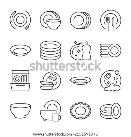 Dishes icons set. Cookware, tableware, linear icon collection. Line with editable stroke Royalty-Free Stock Photo #2151591975