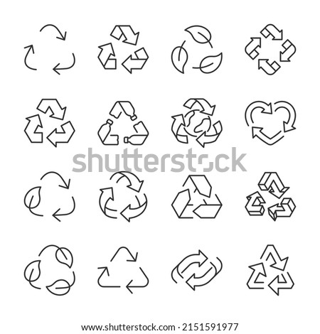 Recycle icons set. Sign of recyclable and biodegradable material, reuse, linear icon collection. Line with editable stroke Royalty-Free Stock Photo #2151591977