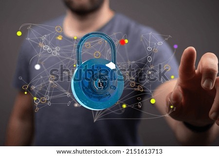 A finger touching a 3D illustration of an internet security concept
