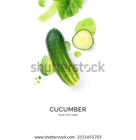 Creative layout made of cucumber on watercolour background. Flat lay. Food concept. 