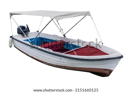 powerboat isolated on white background. white boat with awning. 