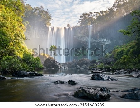 Hang En or another name is K50, is  a grandiose natural waterfall in the center of biosphere reserve Kon Chu Rang, Gia Lai, Vietnam. Royalty-Free Stock Photo #2151660239