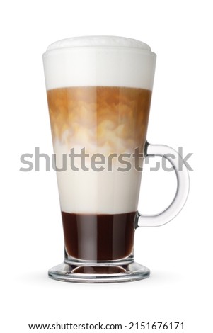 Glass of layered coffee mocha isolated on white background with clipping path. Royalty-Free Stock Photo #2151676171