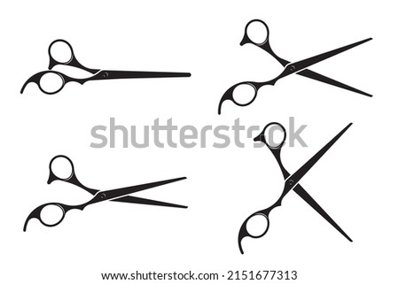 Hairdress barber scissors, professional salon tools. Hairdressing design element. Vector logo illustration. Royalty-Free Stock Photo #2151677313