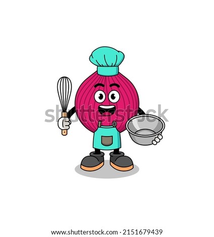Illustration of onion red as a bakery chef , character design
