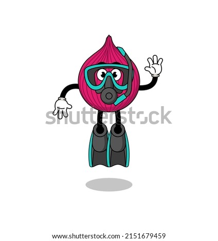 Character cartoon of onion red as a diver , character design