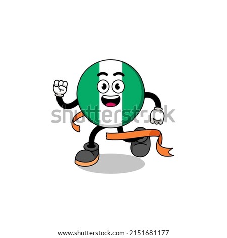 Mascot cartoon of nigeria flag running on finish line , character design