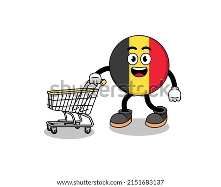 Cartoon of belgium flag holding a shopping trolley round