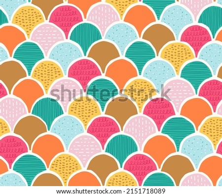 Colorful semicircle fractal fish scale allover seamless pattern