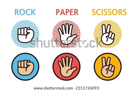 Colorful hand icon set (rock paper scissors).Easy-to-use vector material