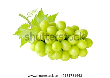 Cutout beautiful bunch of fresh green Shine Muscat grape with leaf isolated on white background Royalty-Free Stock Photo #2151731443
