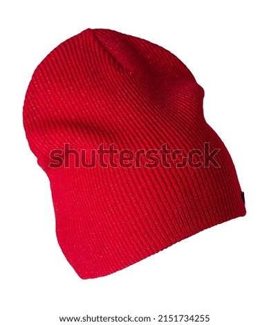 women's red hat knitted isolated on white background. warm winter accessory