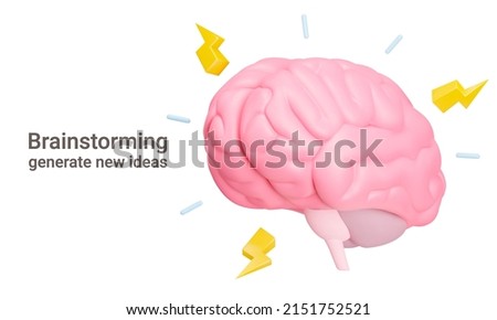 Brainstorming banner. The brain strains, lightning and rays. Finding a creative idea, solving a problem, having an epiphany. Isolated 3d object on a transparent background Royalty-Free Stock Photo #2151752521