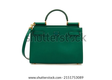Big women emerald Leather Handbag Isolated on White Background in front Royalty-Free Stock Photo #2151753089