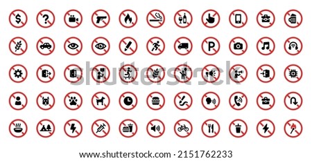 Prohibited sign icon collection. Ban, restriction sign vector illustration.