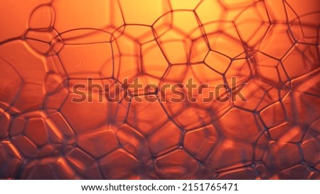 Close-up textured background with transparent soap bubbles and creating a sense of three-dimensionality due to its polygonal shapes with different sides. Geometry, fractal and mathematical effect on o Royalty-Free Stock Photo #2151765471