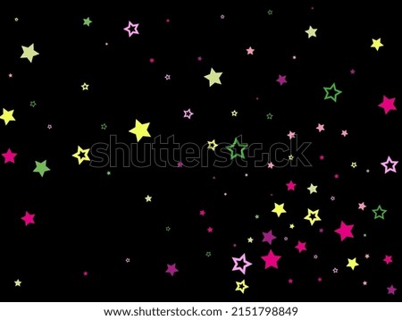 Multi-colored stars are scattered on a black background. Festive background, the basis for a postcard, background, flyer
