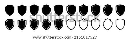 Shield icon set in vintage style. Protect shield security line icons. Badge quality symbol, sign, logo or emblem. Vector illustration Royalty-Free Stock Photo #2151817527