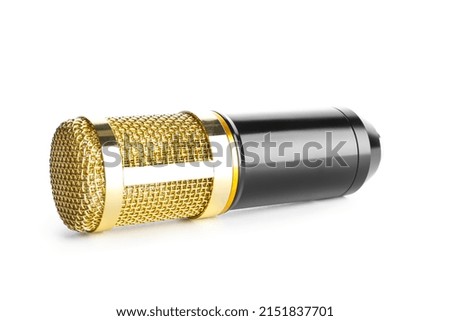 New modern microphone on white background