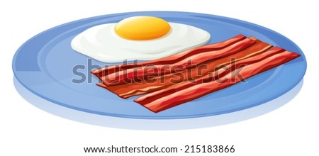 Illustration of a plate with an egg and a bacon on a white background