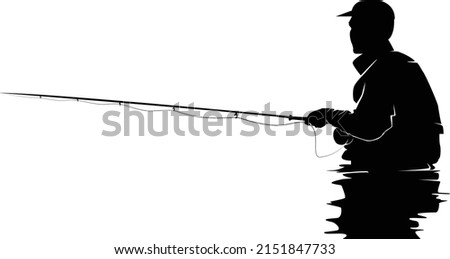 Fly fisherman fishing.graphic fly fishing.clip art black fishing on white background - Vector