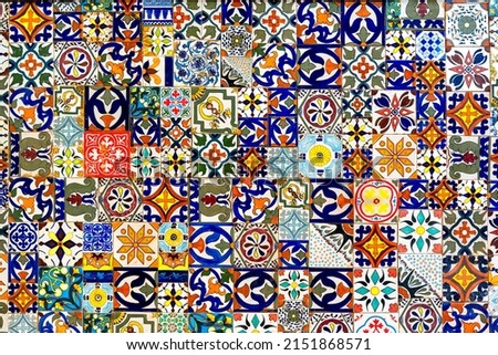 Colorful abstract moroccan tiles, Talevara pattern, Ceramic floor bohemian boho style background