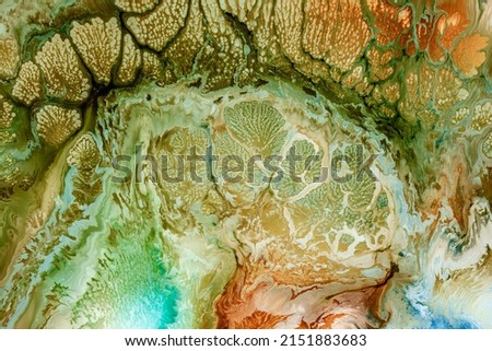 Fluid art texture. Background with abstract paint effect. Liquid acrylic picture with flows and cells, waves. Mixed paints for wall art or design poster. Backdrop similar to the landscape of the earth