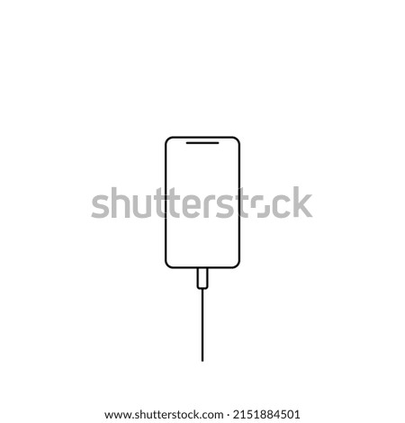 Mobile phone is charging on a white background