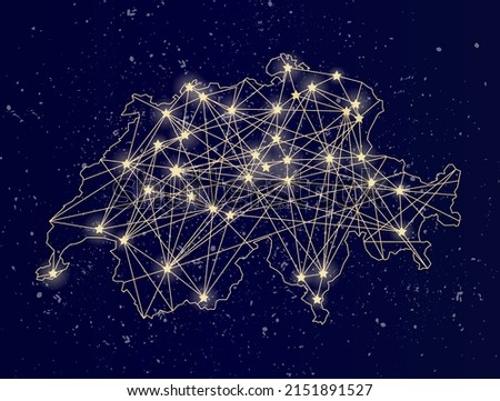 Glowing map of Switzerland on the night sky. Abstract vector illustration.