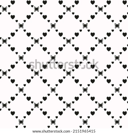Netting abstract seamless pattern with butterflys and hearts. Cute grid Y2K background. Nostalgic 2000s vector print. Retro girly lattice backdrop 1990s style