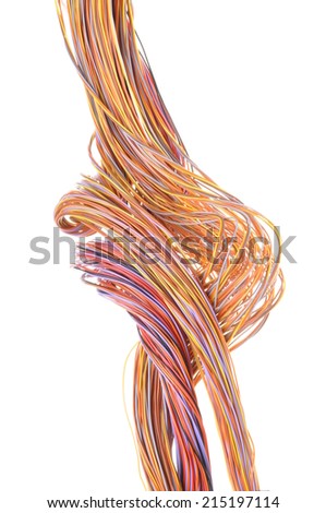 Multicolored computer network cable isolated on white background 