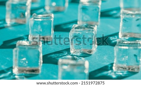 Cold ice on blue background, Cool summer background, Nobody