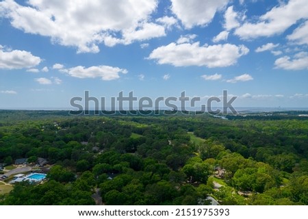 Aerial view of Lake Forest and Daphne, Alabama on the eastern shore of Mobile Bay in April of 2022 