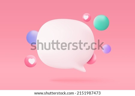 3D vector speech bubble with tick mark for photo gallery platform, online social conversation comment concept, emoji message, speech icons, chat with social media. 3d speak render vector illustration