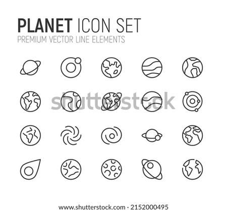 Simple line set of planet icons. Premium quality objects. Vector signs isolated on a white background. Pack of planet pictograms.