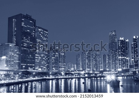 Night scene of skyline and harbor of Hong Kong city 
