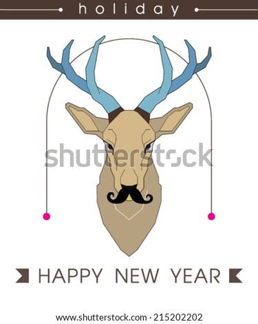 Deer with blue horns. Deer with black mustache on a white background