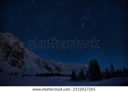 Winter Night Sky Pictures, Beautiful Winter Night With A Lot Stars In The Sky. High quality photo