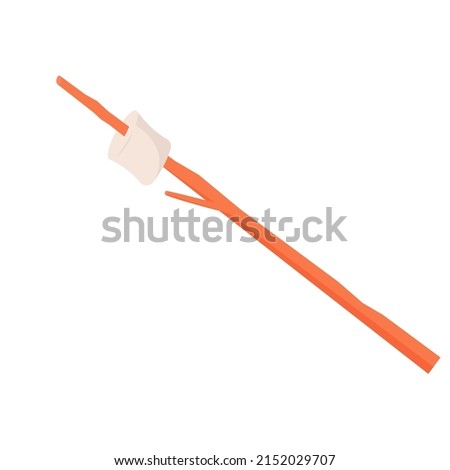 Marshmallow on wooden stick. Flat vector illustration