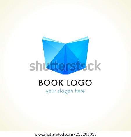 Open facet stained glass blue book logo. Internet educate, reading and learning branding sign. Online book store or publishing house icon. eBook library or literary club's symbol.